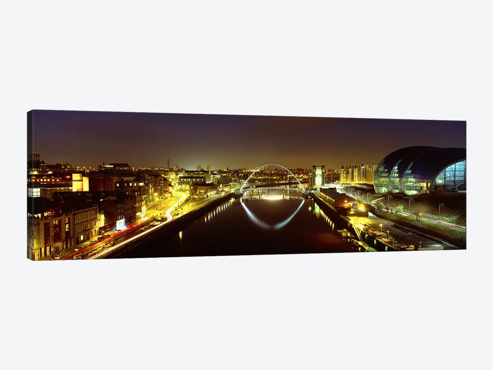 Nighttime Illumination, Gateshead Millennium Bridge, Northumberland, England, United Kingdom by Panoramic Images 1-piece Canvas Wall Art