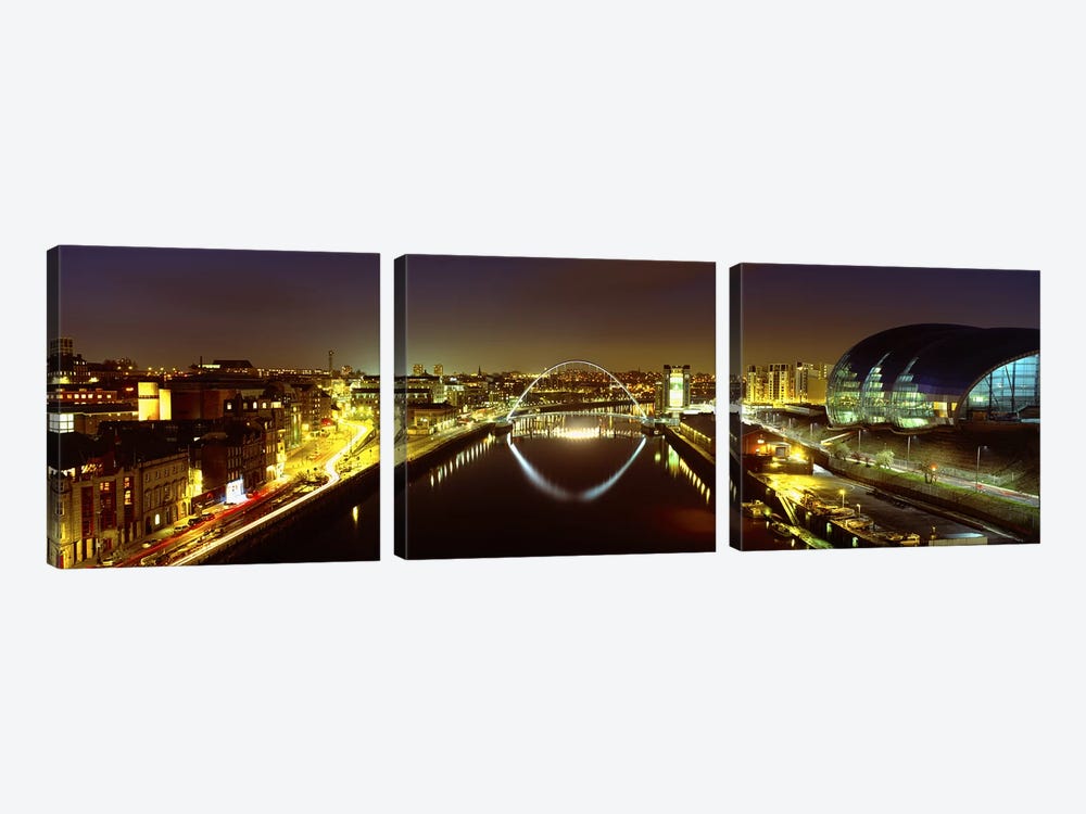 Nighttime Illumination, Gateshead Millennium Bridge, Northumberland, England, United Kingdom by Panoramic Images 3-piece Canvas Artwork