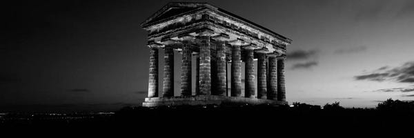 Durham: Low Angle View of A Building, Penshaw Monument, Durham, England, United Kingdom (black & white) by Panoramic Images