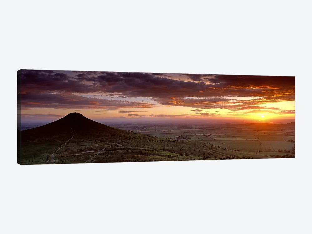 Silhouette Of A Hill At Sunset, Roseberry Topping, North Yorkshire, Cleveland, England, United Kingdom by Panoramic Images 1-piece Canvas Print