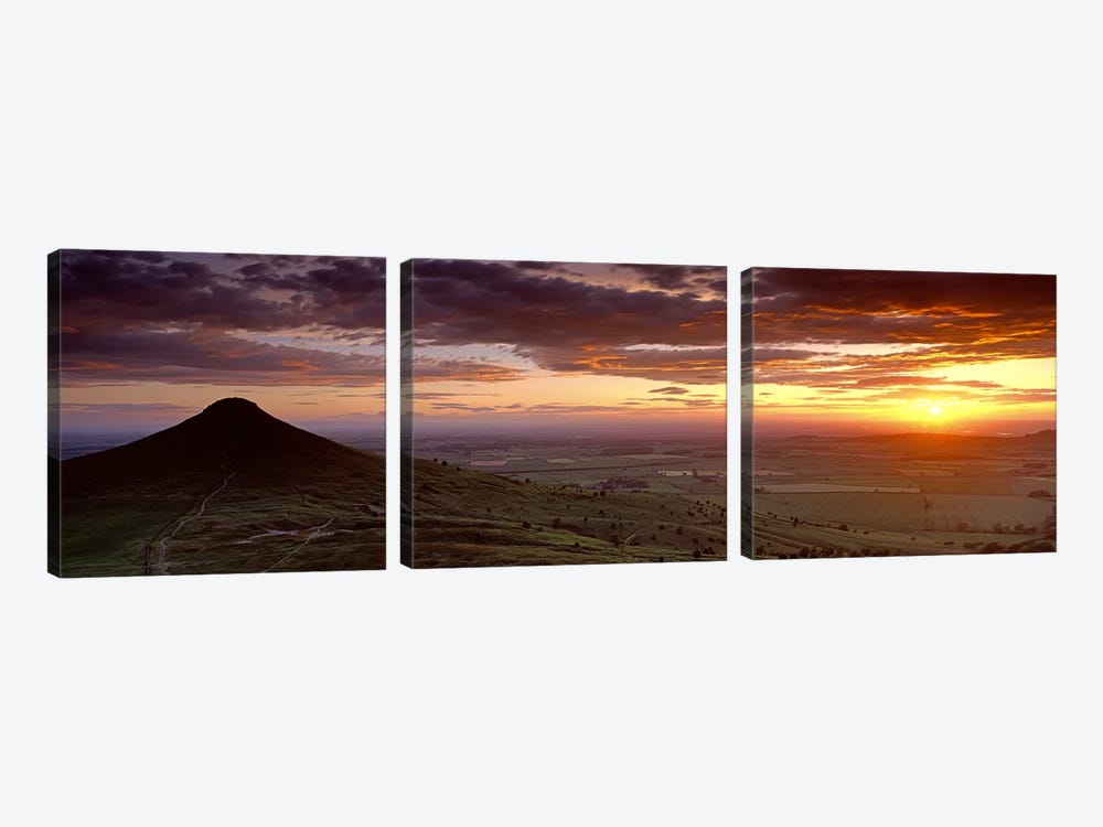 Silhouette Of A Hill At Sunset, Roseberry Topping, North Yorkshire, Cleveland, England, United Kingdom by Panoramic Images 3-piece Art Print