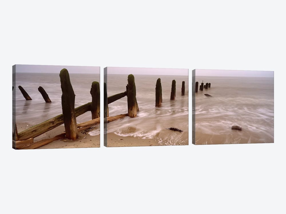 Posts On The Beach, Spurn, Yorkshire, England, United Kingdom by Panoramic Images 3-piece Canvas Artwork