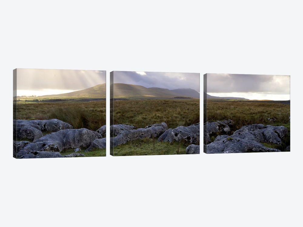 Sun Beams Breaking Through The Clouds Over Ingleborough, Yorkshire Dales National Park, England, United Kingdom by Panoramic Images 3-piece Canvas Artwork