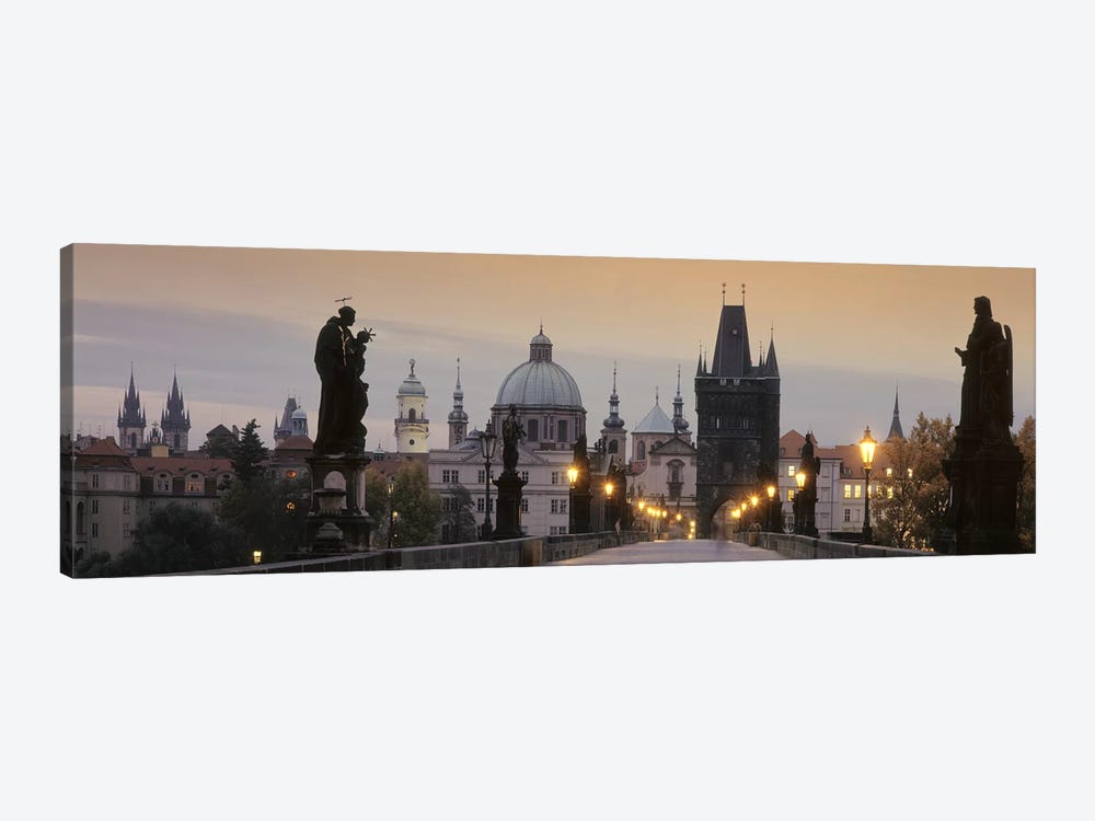 Charles Bridge And The Spires Of Old Town At Twilight, Prague, Czech Republic by Panoramic Images 1-piece Canvas Wall Art