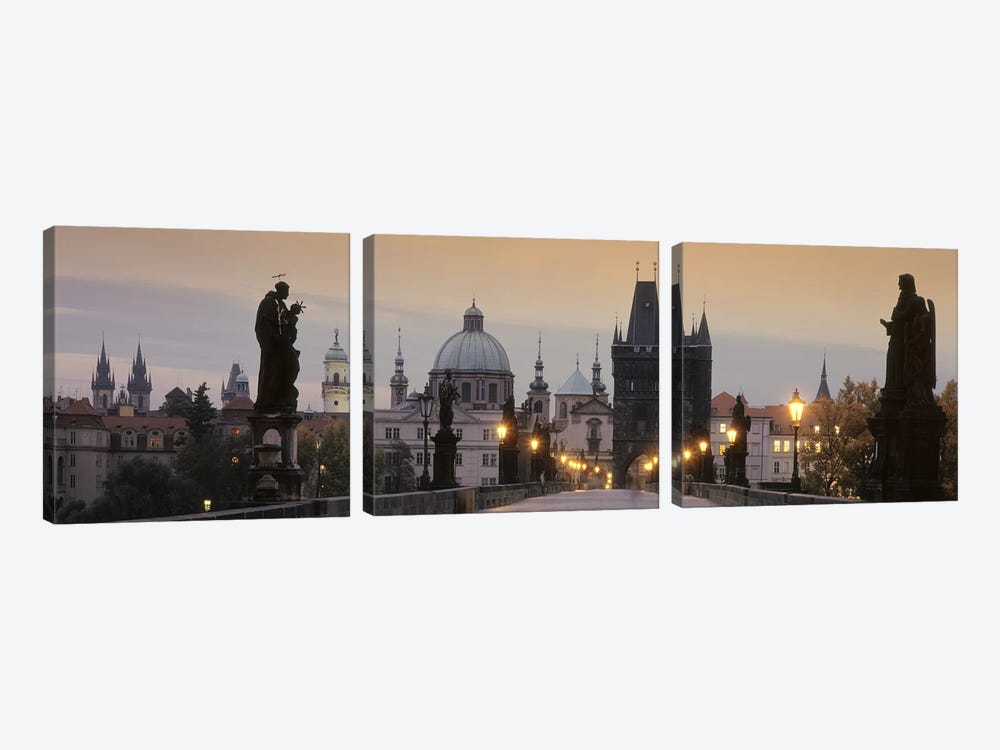 Charles Bridge And The Spires Of Old Town At Twilight, Prague, Czech Republic by Panoramic Images 3-piece Canvas Art
