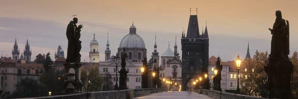 Sculptures & Statues: Charles Bridge And The Spires Of Old Town At Twilight, Prague, Czech Republic by Panoramic Images