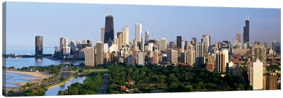 Buildings in a city, view of Hancock Building and Sears Tower, Lincoln Park, Lake Michigan, Chicago, Cook County, Illinois, USA Canvas Art Print - Chicago Skylines