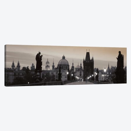 Charles Bridge And The Spires Of Old Town At Twilight In B&W, Prague, Czech Republic Canvas Print #PIM5020} by Panoramic Images Canvas Wall Art