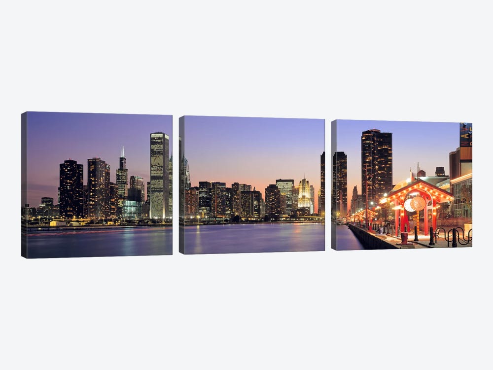 View of The Navy Pier & SkylineChicago, Illinois, USA by Panoramic Images 3-piece Canvas Art