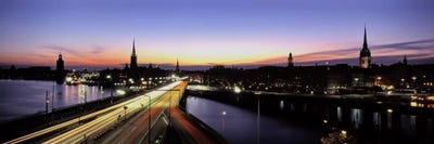Blurred Motion View Of Nighttime Traffic On Centralbron, Stockholm, Sweden by Panoramic Images canvas print