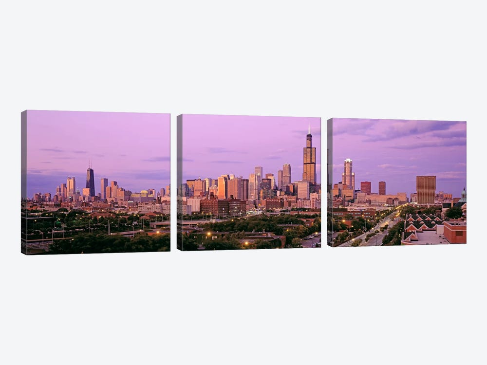 View of A Cityscape At TwilightChicago, Illinois, USA by Panoramic Images 3-piece Art Print