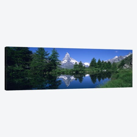 A Snow-Covered Matterhorn And Its Reflection In Grindjisee, Pennine Alps, Switzerland Canvas Print #PIM5042} by Panoramic Images Canvas Wall Art