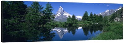 A Snow-Covered Matterhorn And Its Reflection In Grindjisee, Pennine Alps, Switzerland Canvas Art Print - Switzerland Art