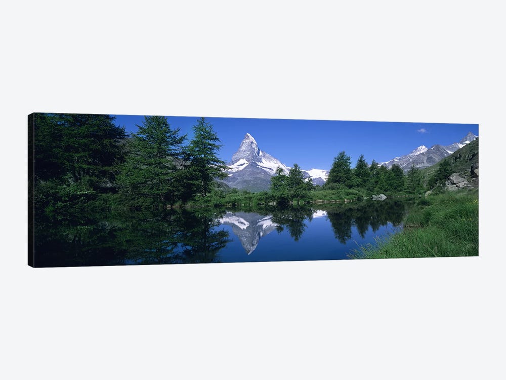 A Snow-Covered Matterhorn And Its Reflection In Grindjisee, Pennine Alps, Switzerland by Panoramic Images 1-piece Canvas Wall Art