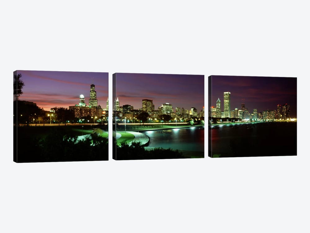 Night skyline Chicago IL USA #2 by Panoramic Images 3-piece Canvas Artwork