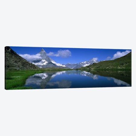A Snow-Covered Matterhorn And Its Reflection In Riffelsee, Pennine Alps, Switzerland Canvas Print #PIM5050} by Panoramic Images Canvas Art Print