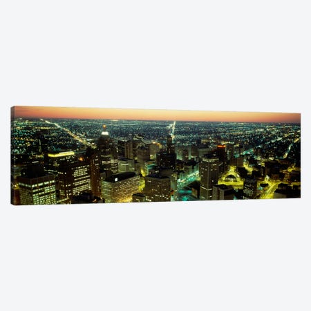 High angle view of buildings lit up at nightDetroit, Michigan, USA Canvas Print #PIM505} by Panoramic Images Canvas Wall Art