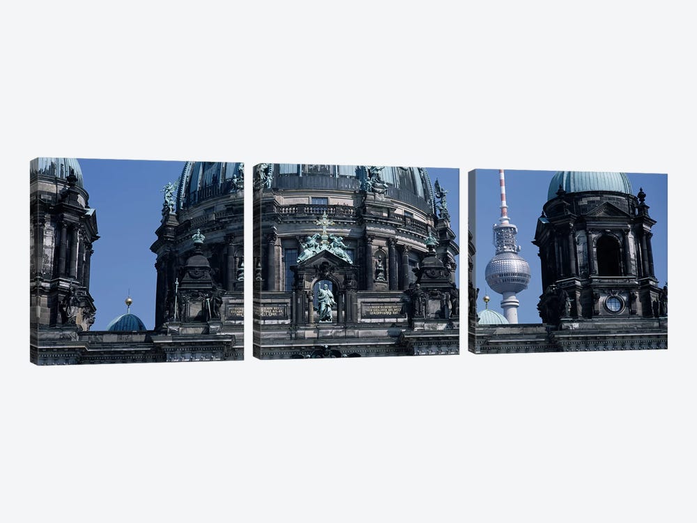 Low angle view of a church, Berliner Dom, with Television Tower (Fernsehturm) in distance, Berlin, Germany by Panoramic Images 3-piece Canvas Artwork