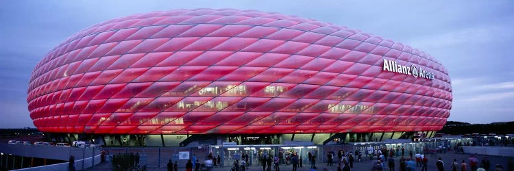 Soccer Stadium Lit Up At Dusk, Allianz Arena, Munich, Germany