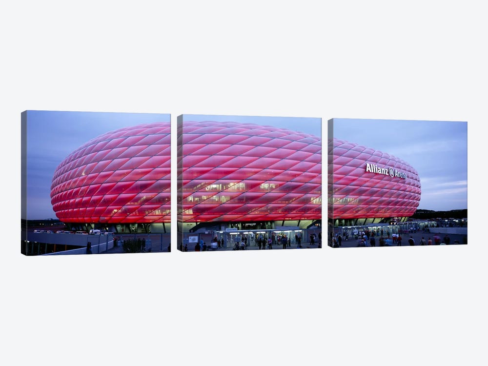 Soccer Stadium Lit Up At Dusk, Allianz Arena, Munich, Germany by Panoramic Images 3-piece Art Print