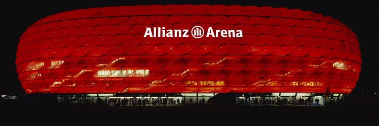 Soccer Stadium Lit Up At Night, Allianz Arena, Munich, Germany