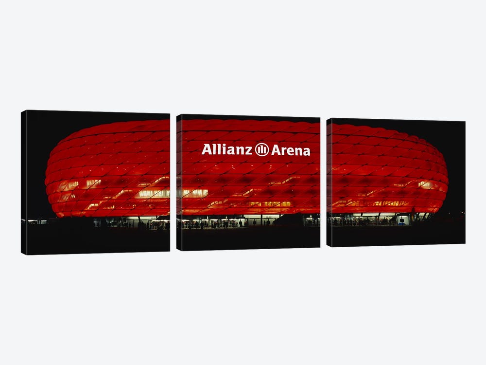 Soccer Stadium Lit Up At Night, Allianz Arena, Munich, Germany by Panoramic Images 3-piece Canvas Print