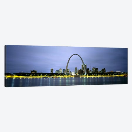 An Illuminated Downtown Skyline Behind The Gateway Arch, St. Louis, Missouri, USA Canvas Print #PIM5075} by Panoramic Images Canvas Wall Art