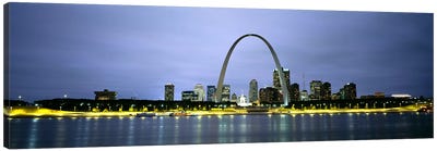 An Illuminated Downtown Skyline Behind The Gateway Arch, St. Louis, Missouri, USA Canvas Art Print - The Gateway Arch