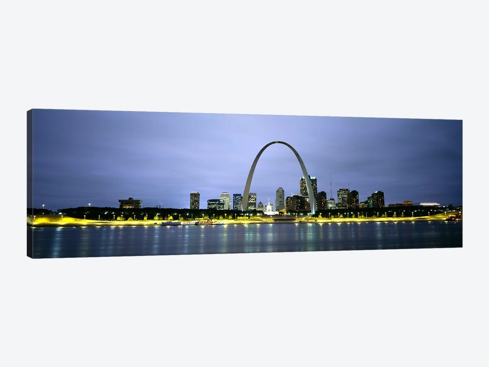 An Illuminated Downtown Skyline Behind The Gateway Arch, St. Louis, Missouri, USA by Panoramic Images 1-piece Canvas Art