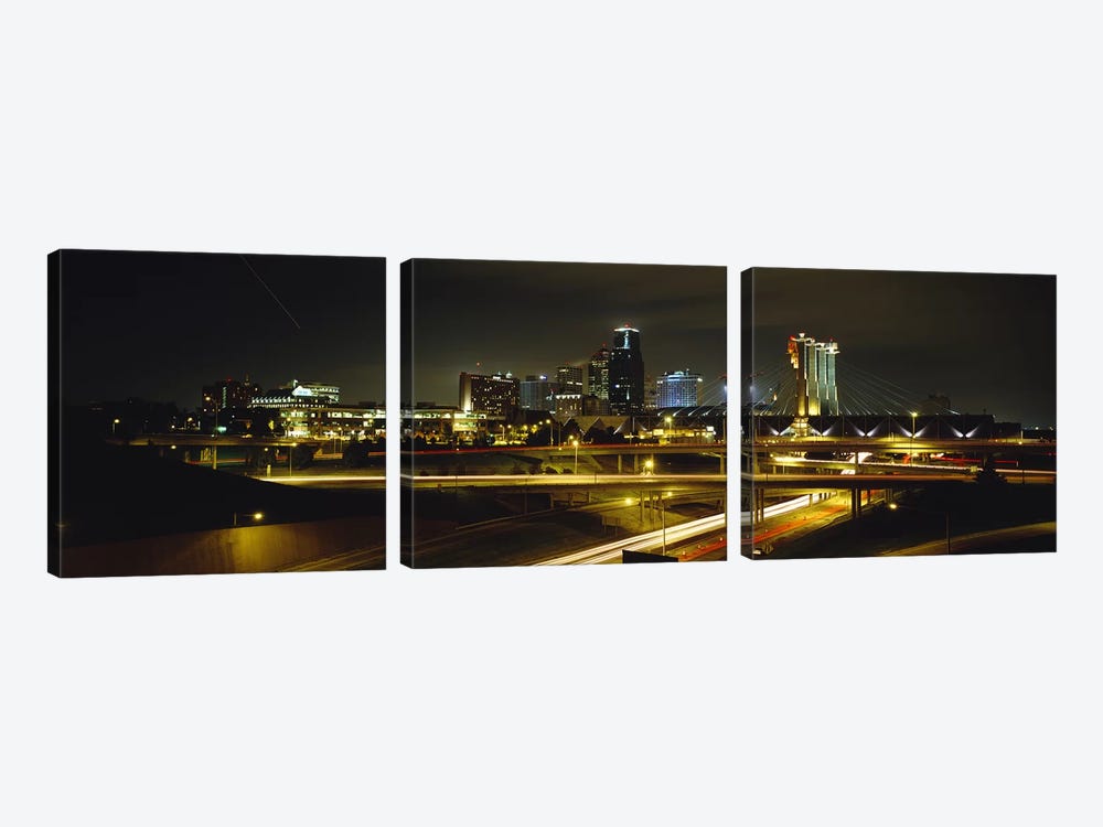 Buildings Lit Up At NightKansas City, Missouri, USA by Panoramic Images 3-piece Canvas Print