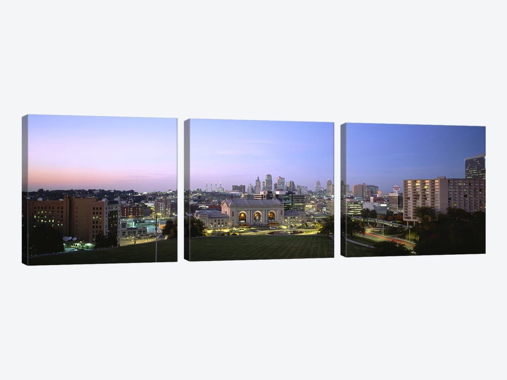 High Angle View of A City Lit Up At DuskKansas City, Missouri, USA by Panoramic Images 3-piece Canvas Art Print