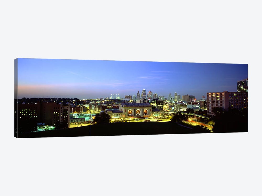 High Angle View of A City Lit Up At DuskKansas City, Missouri, USA by Panoramic Images 1-piece Canvas Wall Art