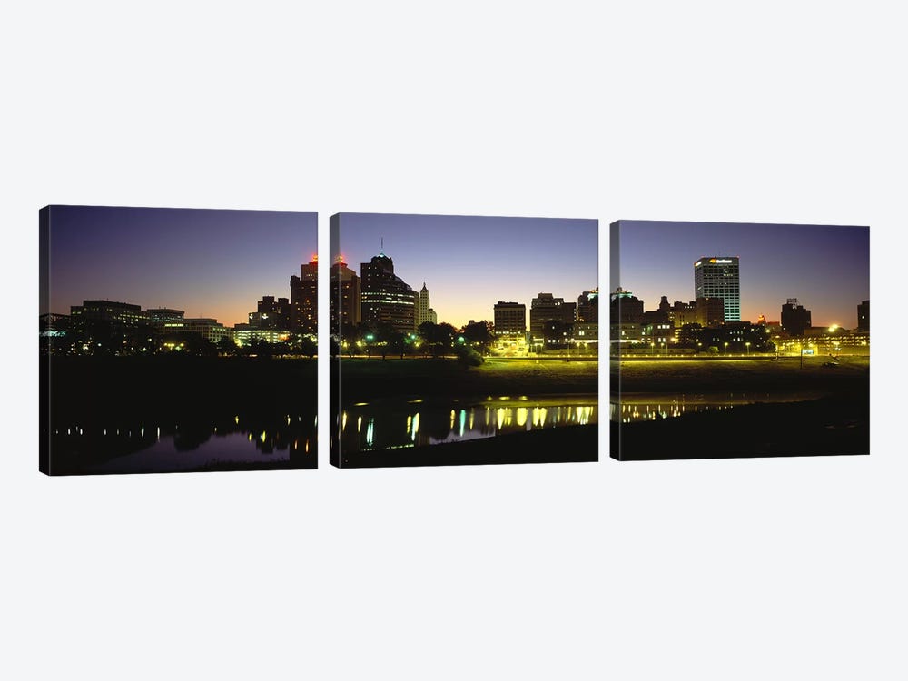Buildings At The waterfront, Lit Up At DawnMemphis, Tennessee, USA by Panoramic Images 3-piece Canvas Art Print