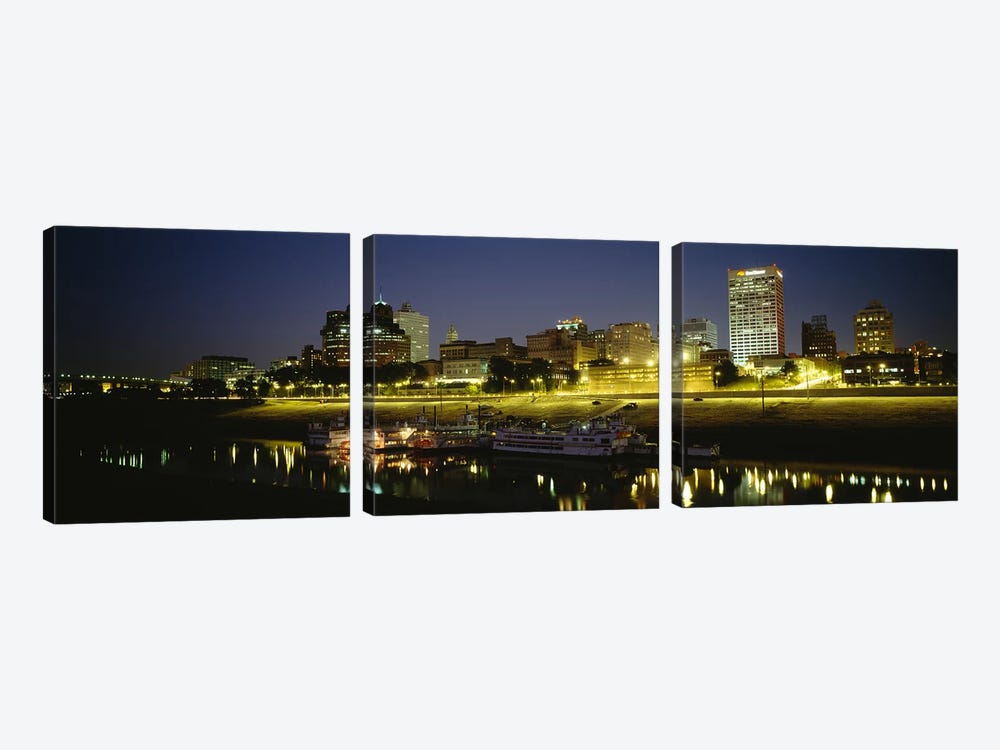Buildings Lit Up At DuskMemphis, Tennessee, USA by Panoramic Images 3-piece Canvas Print