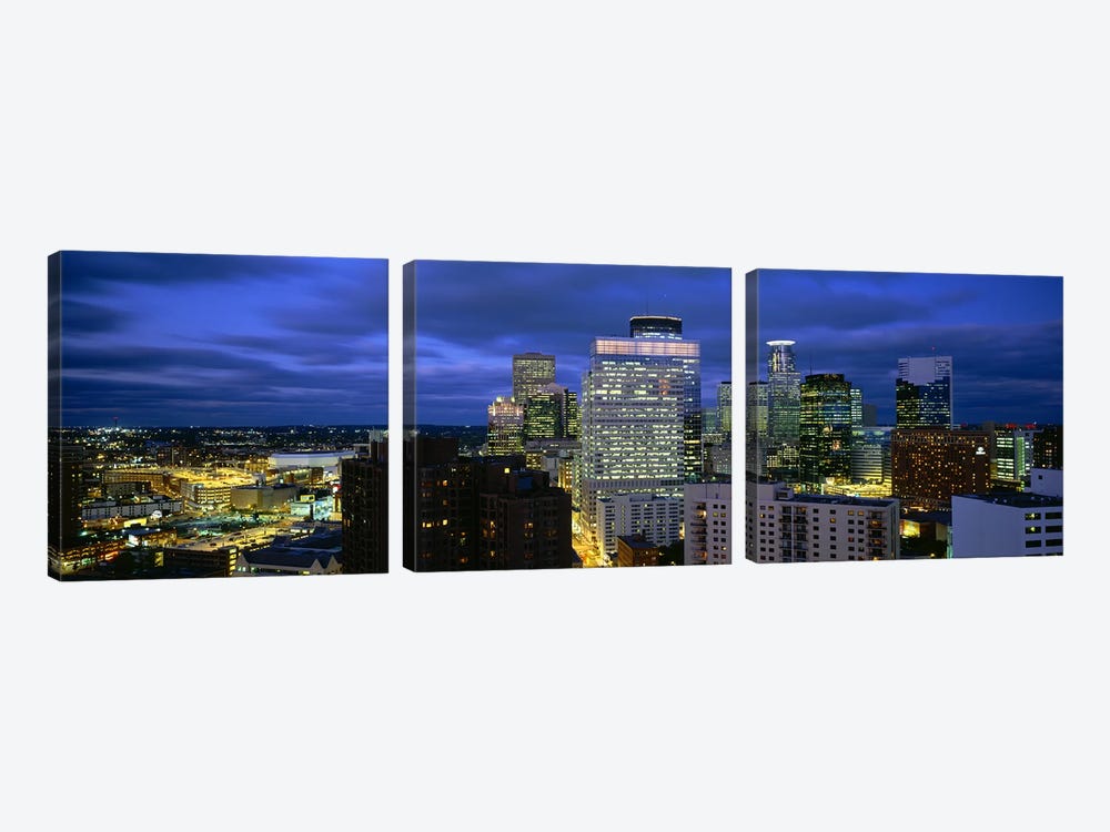 Buildings Lit Up At DuskMinneapolis, Minnesota, USA by Panoramic Images 3-piece Canvas Wall Art