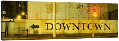 Downtown Sign Printed On A Wall, San Francisco, California, USA Canvas Art Print - Yellow Art