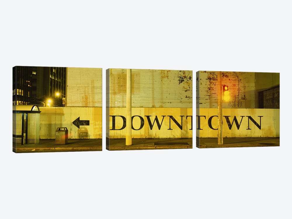 Downtown Sign Printed On A Wall, San Francisco, California, USA by Panoramic Images 3-piece Canvas Artwork