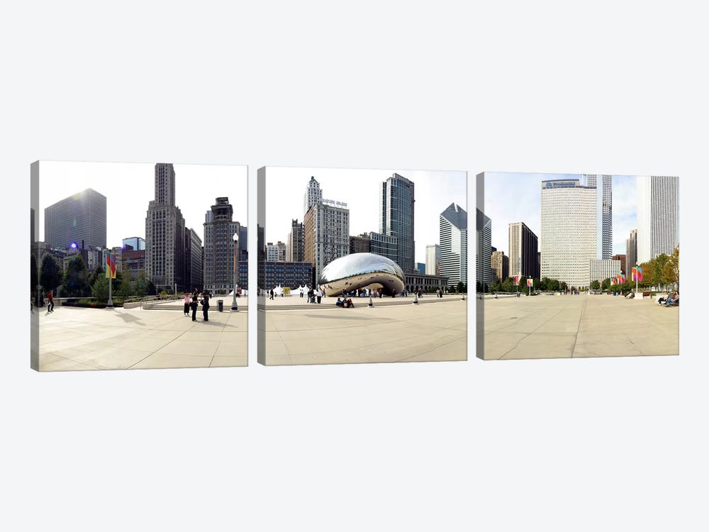 Buildings in a city, Millennium Park, Chicago, Illinois, USA by Panoramic Images 3-piece Canvas Art Print