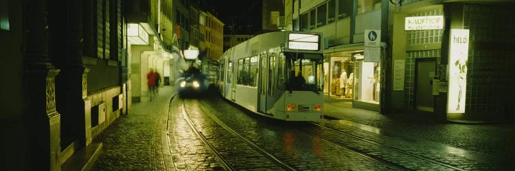 Cable Cars Moving On A Street, Freiburg, Germany