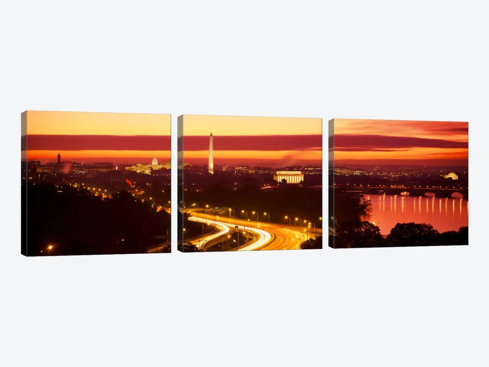 SunsetAerial, Washington DC, District of Columbia, USA by Panoramic Images 3-piece Canvas Artwork