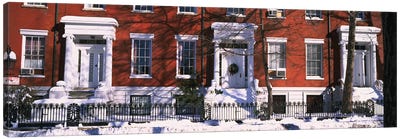 Facade of houses in the 1830Õs Federal style of architecture, Washington Square, New York City, New York State, USA Canvas Art Print - Winter Art