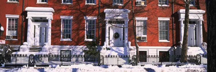 Facade of houses in the 1830Õs Federal style of architecture, Washington Square, New York City, New York State, USA