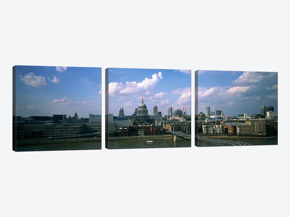 Buildings on the waterfront, St. Paul's Cathedral, London, England by Panoramic Images 3-piece Canvas Wall Art