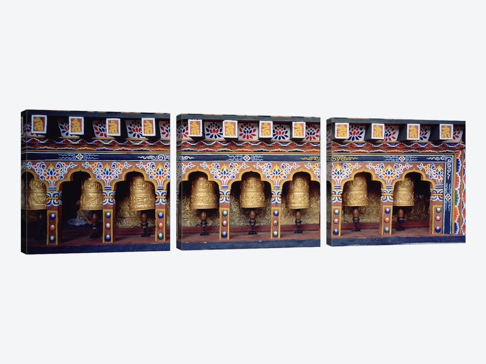 Prayer Wheels In A Temple, Chimi Lhakhang, Punakha, Bhutan by Panoramic Images 3-piece Canvas Artwork