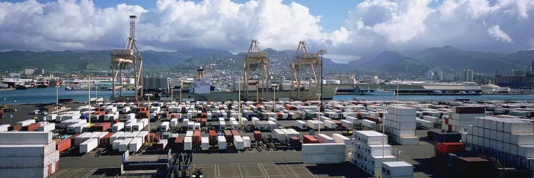 Containers And Cranes At A Harbor, Honolulu Harbor, Hawaii, USA