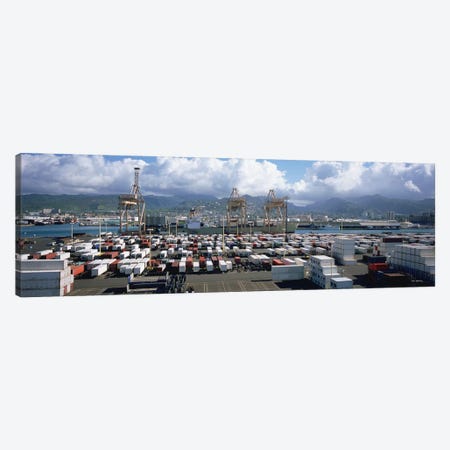Containers And Cranes At A Harbor, Honolulu Harbor, Hawaii, USA Canvas Print #PIM5156} by Panoramic Images Canvas Print