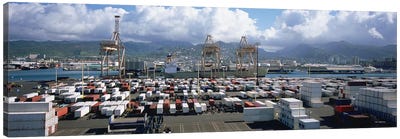 Containers And Cranes At A Harbor, Honolulu Harbor, Hawaii, USA Canvas Art Print - Honolulu Art