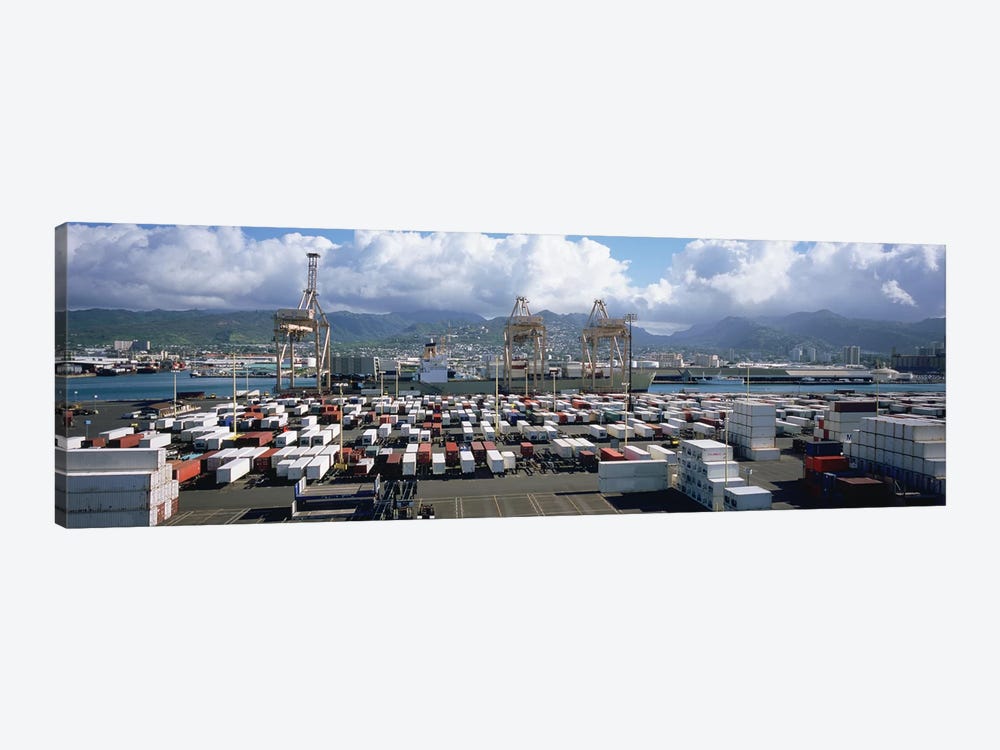 Containers And Cranes At A Harbor, Honolulu Harbor, Hawaii, USA by Panoramic Images 1-piece Canvas Artwork