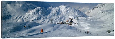 Rear view of a person skiing in snow, St. Christoph, Austria Canvas Art Print - Skiing Art