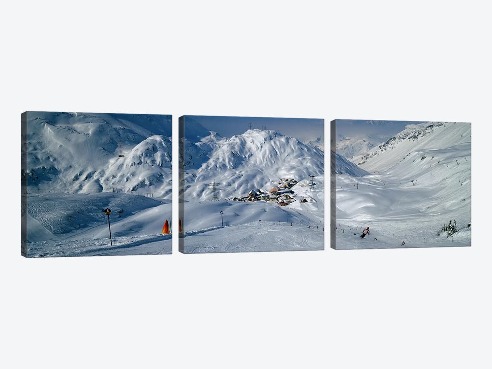 Rear view of a person skiing in snow, St. Christoph, Austria by Panoramic Images 3-piece Canvas Print